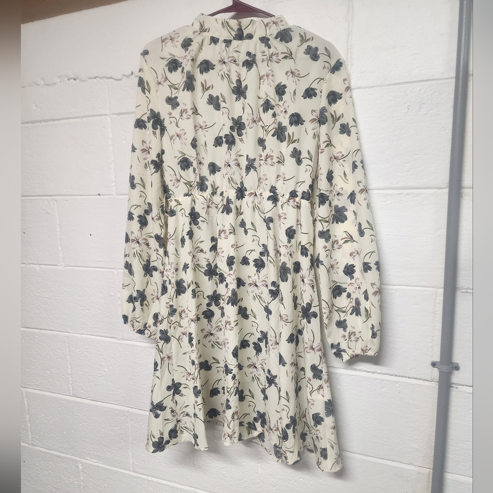Cream Floral Long Sleeve Mini Dress